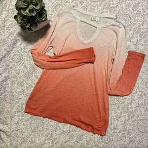 Ombré Orange Keyhole Long-sleeve Womens Top